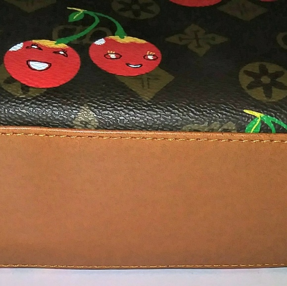 AD handbag, Brown and Tan with Smiling Cherries - Picture 4 of 6